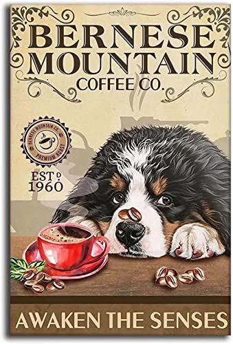 Bernese Mountain Metal Tin Signbernese Mountain Coffee Co. Awaken The Senses Funny Poster Cafe Living Room Bathroom Kitchen Home Art Wall Decoration Plaque Gift