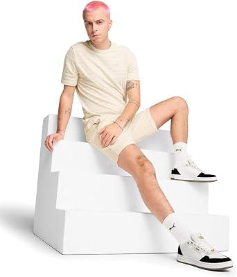PUMA Mens Elevated Essentials Structured Crew Neck Short Sleeve Casual Tops Casual - Beige