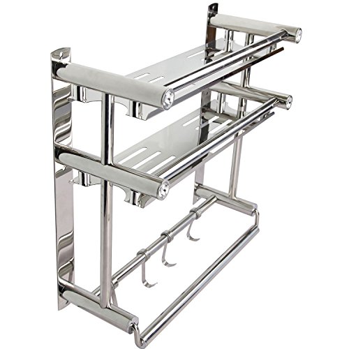 PNBB Stainless Steel Double Towel Bar 24 inch wih 5 Hooks,Bathroom Shelves，Towel Holders Bath,Towel Rack,Bathroom Shelves (40cm)