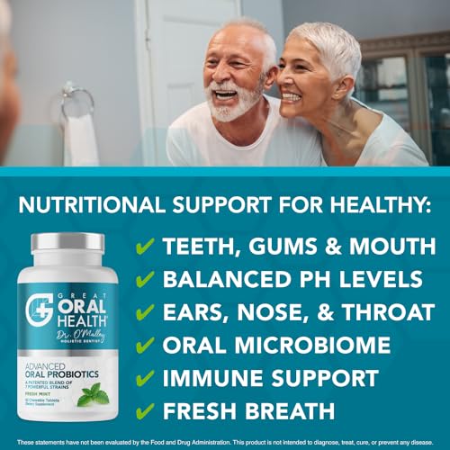Image of Oral Probiotics for Mouth Bad Breath Treatment for Adults: Dentist Formulated BLIS K12 M18 Advanced Oral Probiotics for Teeth and Gums, 60 Chewable Oral Health Probiotics Supplement Tablets (Mint 2pk)