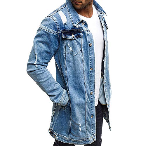 Mens Autumn Winter Casual Vintage Wash Distressed Ripped Denim Top Jacket Coat #TOP1