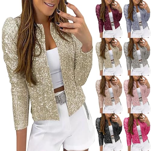 Chaqueta con purpurina para mujer, chaqueta de lentejuelas de talla grande, abrigo brillante de moda, cómodo, ajustado, chaqueta de cárdigan brillante, chaqueta básica para salir, uso diario, casual