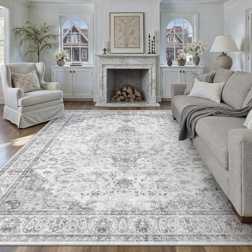 HUGEAR Area Rug 8x10 Vintage Grey Machine Washable Living