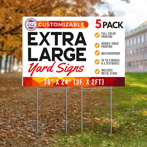 36\"x24\" Custom Yard Signs with Stakes Personalized Yard Signs with Full Color Print and Text Large Custom Outdoor Signs, for Business (5) - Thumbnail 7