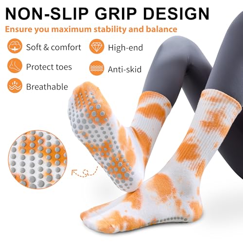 Image of Grip Socks Pilates for Women- Cute Pilates Socks- Tie Dye Non Slip Grippy Sock Woman for Yoga Barre Dance