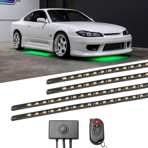 Ledglow 4Pc Green Flexible Car Slimline Led Underbody Underglow Accent Neon Lighting Kit - 4 Unique Patterns - Water Resistant, Low Profile Tubes - Includes Control Box &Amp; Remote