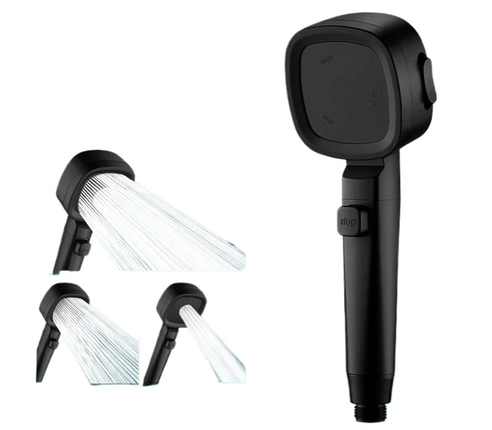Shower Head Shower Head Water High Pressure Saving 3 Modes Shower Heads Adjustable One-Key Stop Water Massage Sprayer Bathroom Accessories(Black)