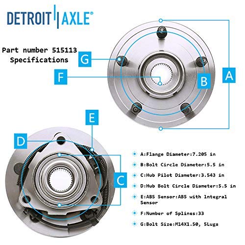 Image of Detroit Axle - Front Wheel Bearing Hubs Brake Kit for 2006-2009 | Dodge Ram 1500 [5 Lug] Drilled & Slotted Brake Rotors Ceramic Brake Pads Wheel Bearing Hubs Assembly 2007 2008 Replacement