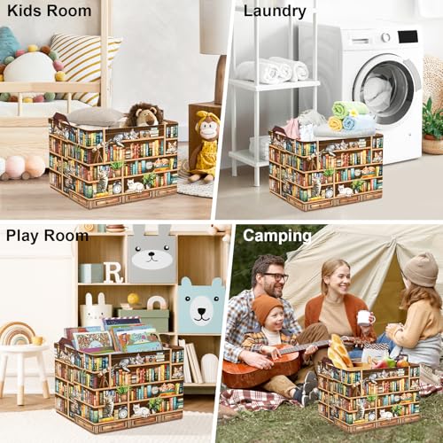 Image of Clastyle Cat Book Shelf Basket for Reading Room Collapsible Toy Gift Kid Storage Basket Baby Clothes Organizer Nursery Bin