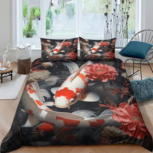 Housse de couette 140x200 poisson Koï en microfibre douce sans repassage