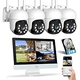 【500万画素・360°全方位追尾 】防犯カメラ ワイヤレス 屋外 YESKAMOO 12インチIPS防犯モニター 一体型NVR 4台 室外 ワイヤレス防犯カメラ セット 10チャンネルまで増設可 AI人物検知 監視カメラ 常時録画 双方向通話 カラー暗視 IP66防水 遠隔監視 H.265映像圧縮 防犯カメラ (500万PTZカメラ4台+12インチ録画機+3TB HDD)
