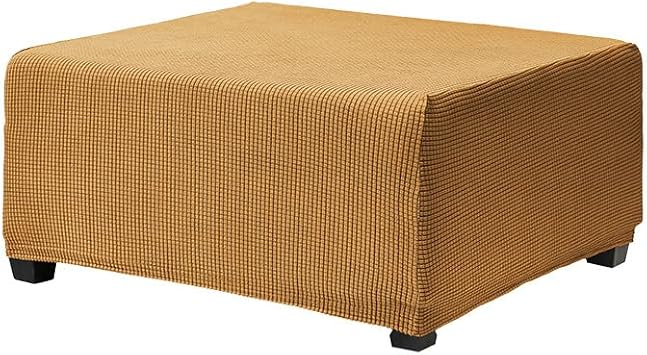 Jonuiony Stretch Ottoman Cover, Folding Storage Stool Covers, Rectangular Footrest Slipcover, Foot Rest Slipcovers with Elastic Bottom, Jacquard Fabric Foot Stool Furniture Protectors Gold,M