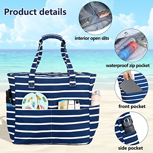 Large Beach Tote Bag With Zipper Pockets Waterproof Sandproof Pool Bags Gym Bag With Wet Compartment Travel Carry On Women #TOP5