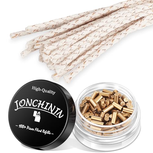 Lighter Flints 100+ Pcs and Cotton Wicks 20 Pcs Premium Lighter Repair Kit Compatible with Zippo and Clipper Most Petrol Gas Fluid Lighters Long-Lasting Fast-Igniting and Durable JONCHINJN