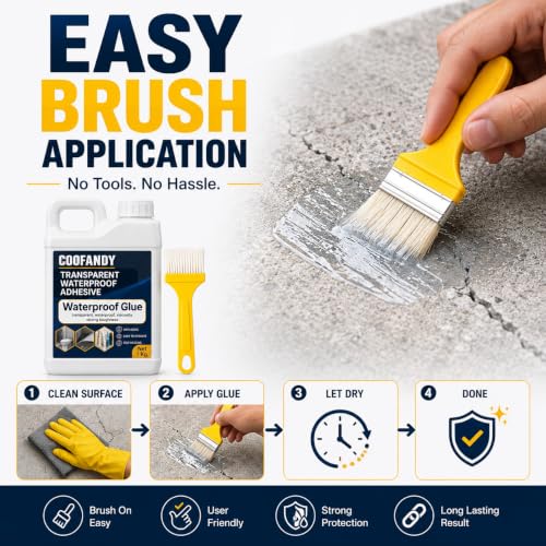 Image of COOFANDY Crack Seal Glue with Brush Transparent Waterproof Resin Epoxy for Roof Leakage, Waterproof Glue for Waterproofing, Roof Water Leakage Solution,Clear Crack Seal Agent for Wall & Repairs(1 KG)