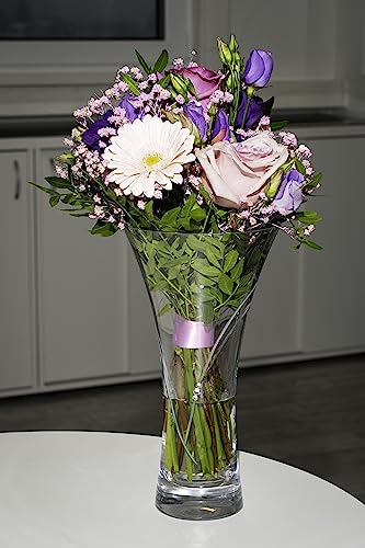 DIAMANTE Swarovski Trumpet Flared Crystal Vase "Hearts" - Hand Cut - 25cm, Clear - Image 4