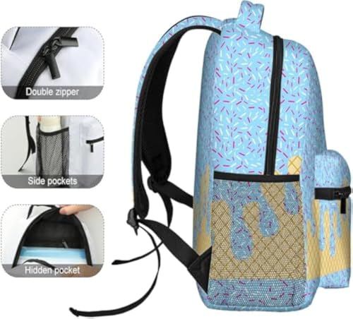 Ice Cream Drip Backpack, Ice Cream Drip Backpack for Boys, Kawaii Shoulder Backpacks, Water Resistant Travel Bookbag (Rose Red)4