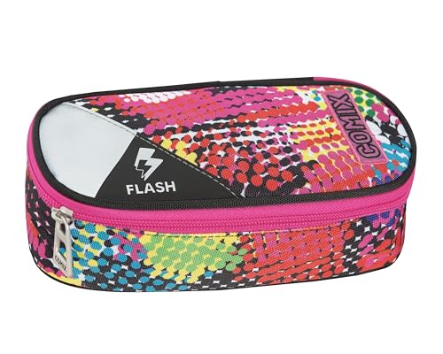 Trousse d'école ovale Comix FLASH pour garçon et fille avec passants élastiques et fermeture zippée