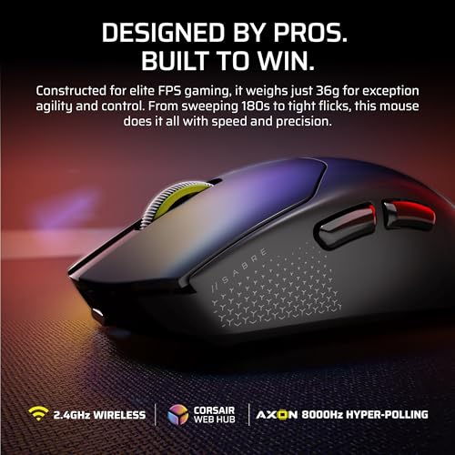 Image of Corsair Sabre v2 PRO Ultralight FPS Wireless Gaming Mouse - 33,000 DPI, 36g Weight, 8,000Hz Hyper-Polling, Mechanical Switches, Up to 70-Hour Wireless Battery Life, Web Hub - White