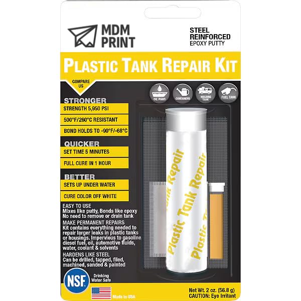 MDMprint Plastic Tank Repair Kit, QuikSteel, 2 oz Container Size, 1 to 1, White, Mfr: 6522KTRI-A