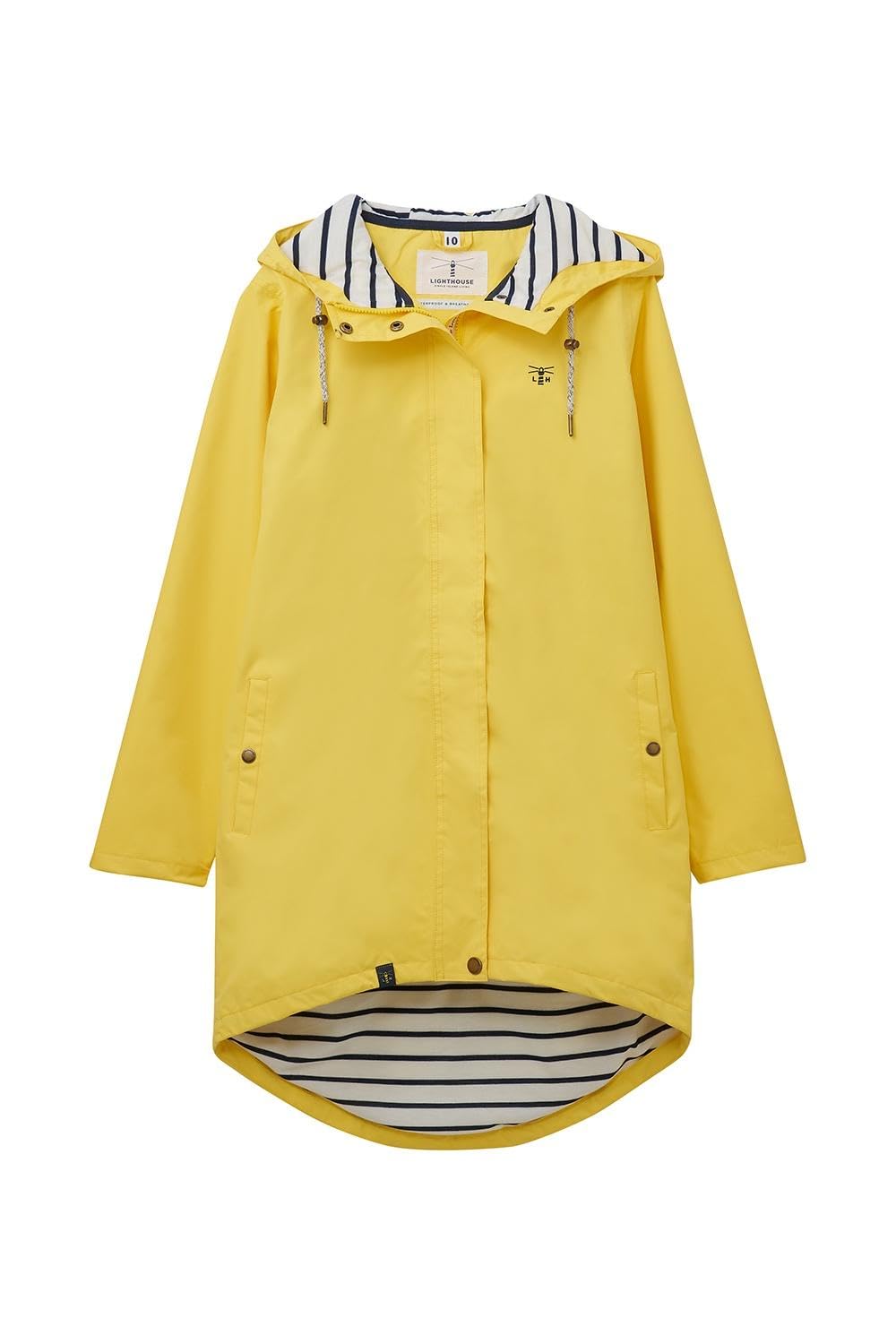 LightHouse Women's Long Beachcomber Jacket - Ladies 3/4 length Windproof Spring Summer Outdoor Coat with Hood - Yellow - 14