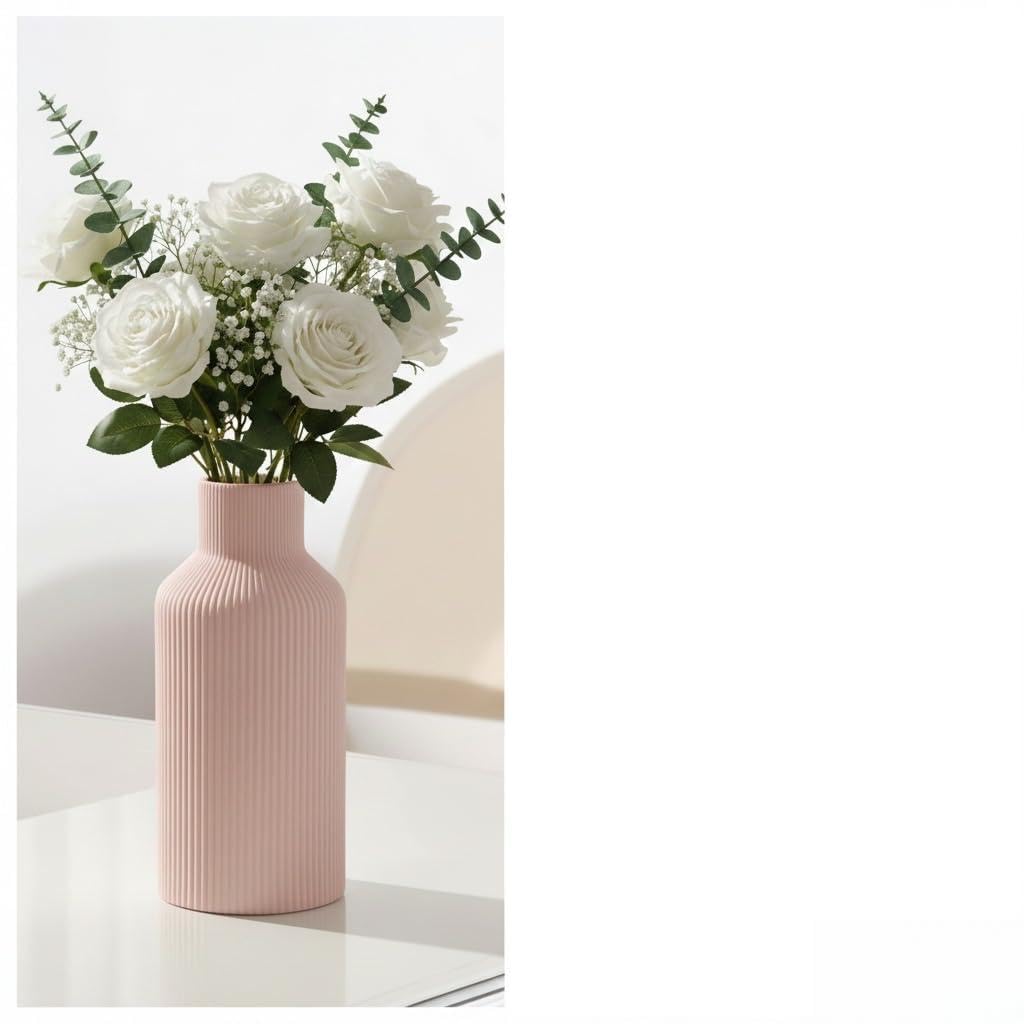 Ceramic Wave Vase – Modern Designer Hollow Flower Vase for Home Décor – Unique Sculptural Design – Ideal Gift for Living Room, Bedroom & Table Centerpiece (Bottle Vase, Pink)-image-6