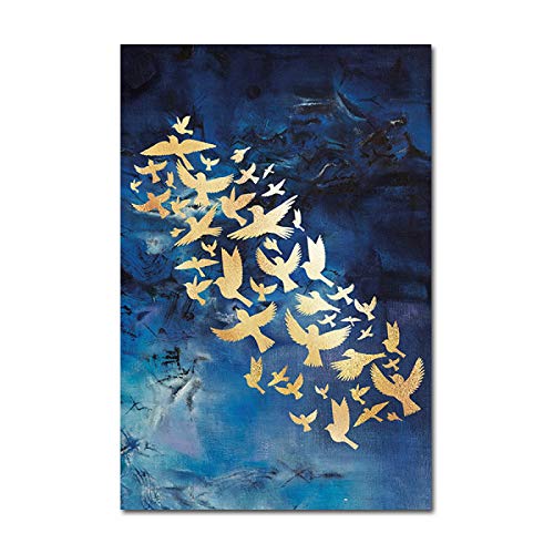 Décoration murale maison triptyque abstrait oiseau d'or 3 toiles 50x70cm