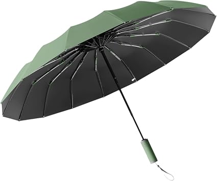 16-Rib Compact Travel Umbrella for Rain and Sun - 41.7 Inches Small Automatic Folding Umbrella - Sturdy Portable Windproof UmbrellaDark Green