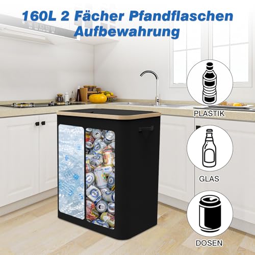 Foumteex Pfandflaschen Sammelbehälter 2 Fächer mit Decke,160L Pfandsammler Organizer and Pfandflaschen Behälter Aufbewahrung, Leergutbehälter fur Recycling Abstellraum Flaschentasche