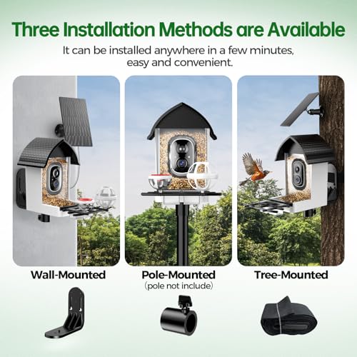 Bird Feeder with Camera - 2K HD Live View, AI Identification & Instant Alerts, Weatherproof for Outdoors, 2.4GHz WiFi Solar Powered Smart Feeder for Bird Lovers