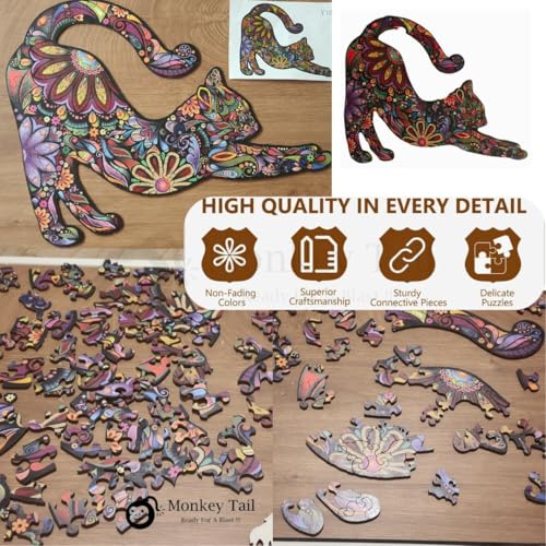 Image of MONKEYTAIL Whimsy Wooden Jigsaw Puzzle for Adults & Kids - Laser-Cut Pieces, 3D Puzzle Box as Birthday Gift for Boys & Girls - Brain Teaser, Home Decor & Family Game (FLCT, Size: Medium)