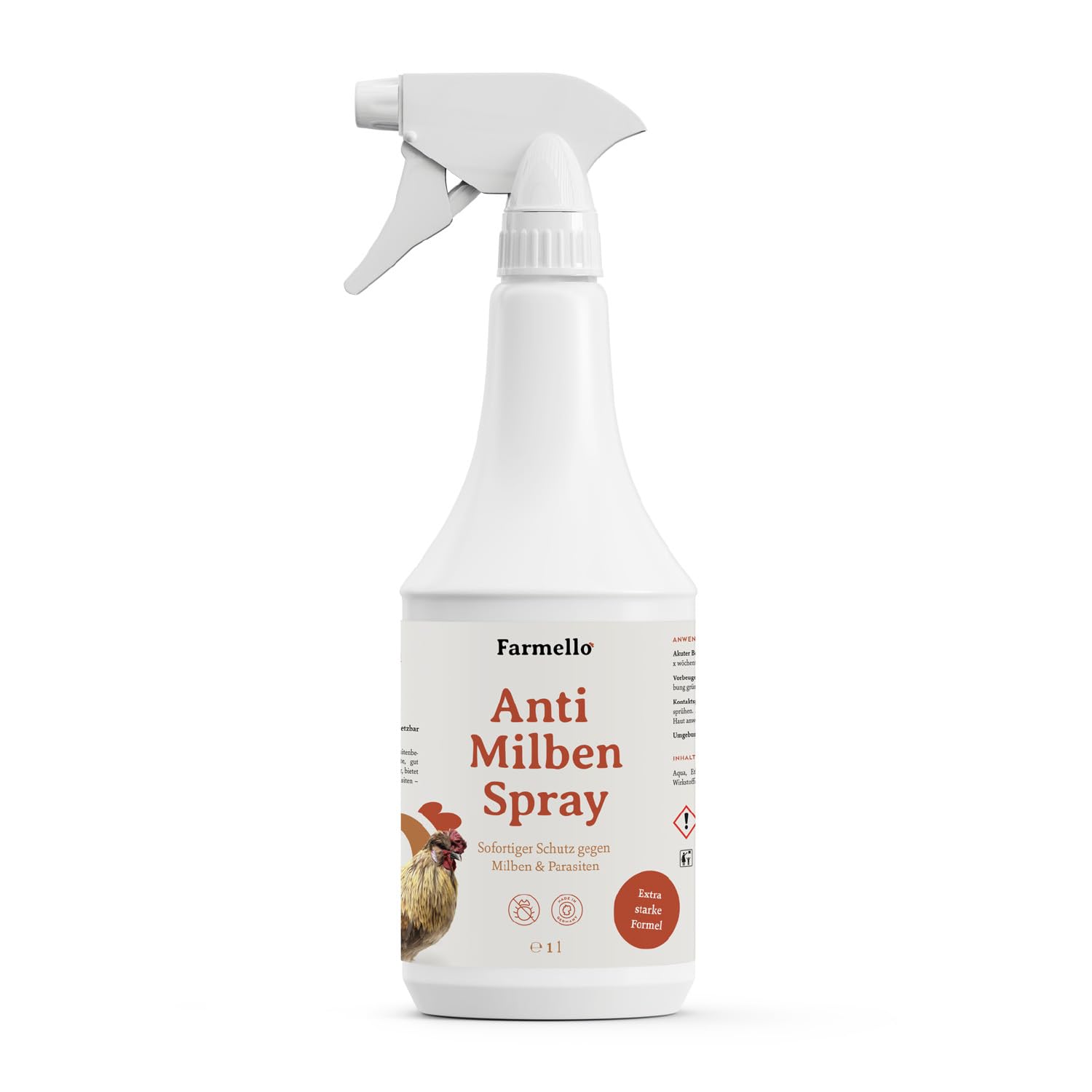 Farmello Anti Milbenspray Hühner 1l - Hochwirksamer Sofortschutz gegen Milben & Parasiten als Kontakt- & Umgebungsspray - Zur Vorbeugung & bei akutem Befall