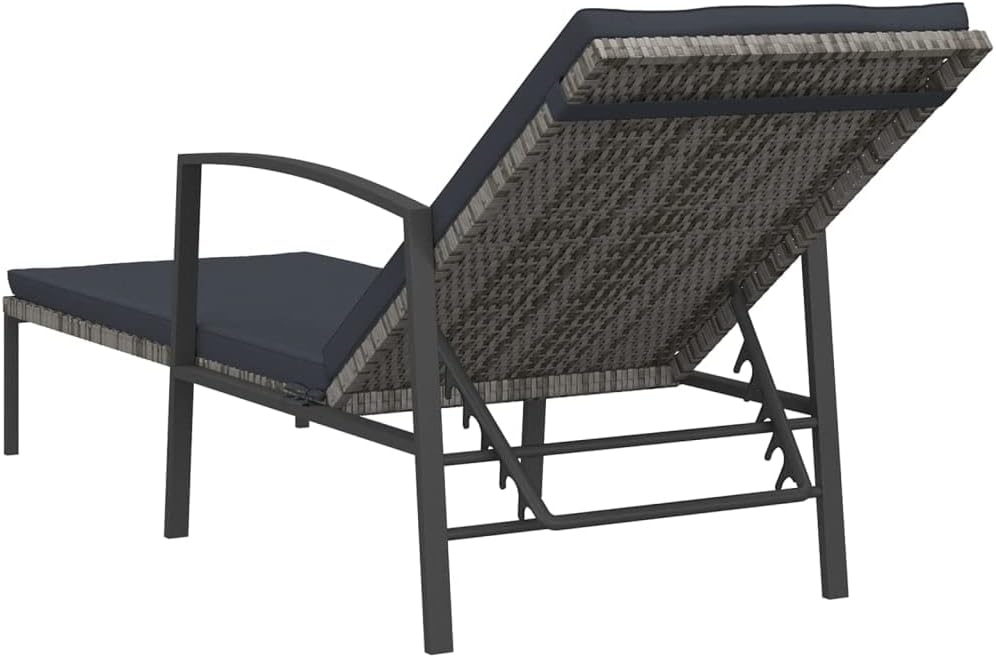 Sun Loungers 2 pcs with Table,Patio Furniture,Outdoor Seating,Lounge Chair Cushions Set,Outdoor Table,Backrest can be Adjusted in 4 Different Positions,for Garden,Lawn, Poly Rattan Gray