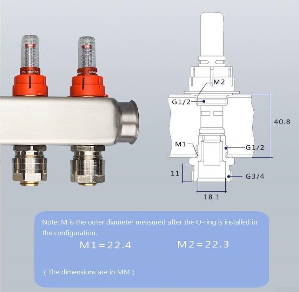 Regolatore di flussometro DN25 con collettore di riscaldamento a pavimento con struttura in ottone ABS, vetro di vista rimovibile e indicatore di portata visiva(10)