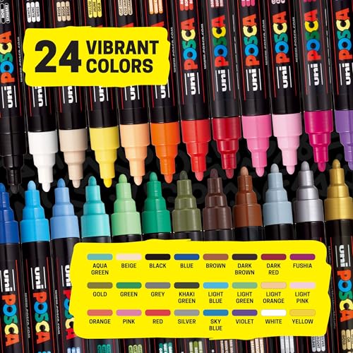 Image of POSCA PC-5M Water-Based Paint Markers, Medium Point (1.8-2.5mm), Assorted Colors, 24 Pack