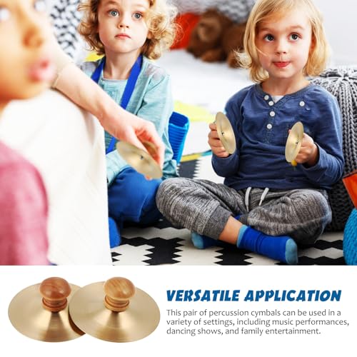 TOYANDONA 1 Pair Small Finger Cymbals with Wooden Handles, Mini Hand Cymbals Portable Small Practice Copper Percussion Instrument for Dance Music Drum Performance Party Opera 2. 75 Inch
