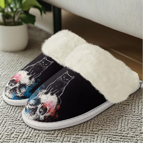 FOR U DESIGNS Skeleton Slippers for Women Plush Indoor House Bedroom Shoes Slide-On Washable Home Slipper Size 5-133