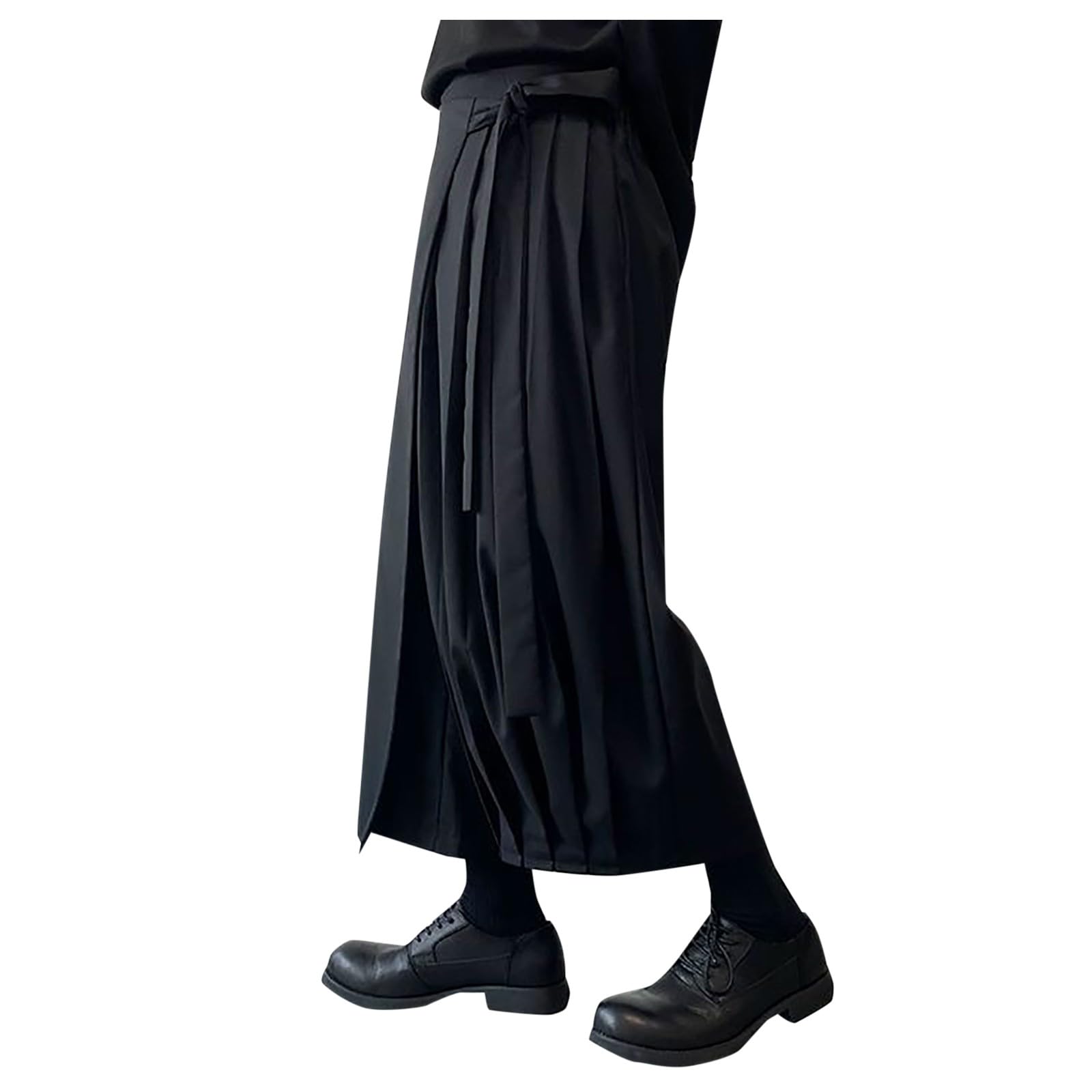 Zanisouta Men's Hakama Samurai Trousers Gothic Harajuku Kimono Summer Y2k Loose Cut Dark Style Wide Leg Black Casual Wide Kendo Uniforms Emo Alt Asymmetrical Shorts, O Black, M
