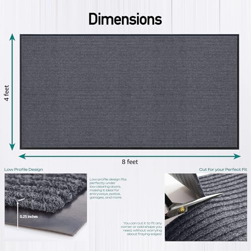 Image of MaxMat 4x8 Outdoor Rug, Extra Large Entryway Mat - Heavy Duty Doormat, Waterproof, Low-Profile, Easy to Clean, Rubber Floor Mat (4 x 8 Feet, Grey, MXM-RIB0048GY)