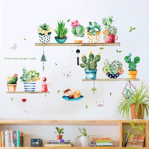 Home Melody Wand-Tattoo selbstklebend grüne Pflanzen Regal Kaktus Blätter Wand-Aufkleber Wand-Sticker Küche, Wohnzimmer, Schlafzimmer, Kinderzimmer Wand-Deko Wand-Bild Wand-Dekoration Grün-Pflanzen Cover