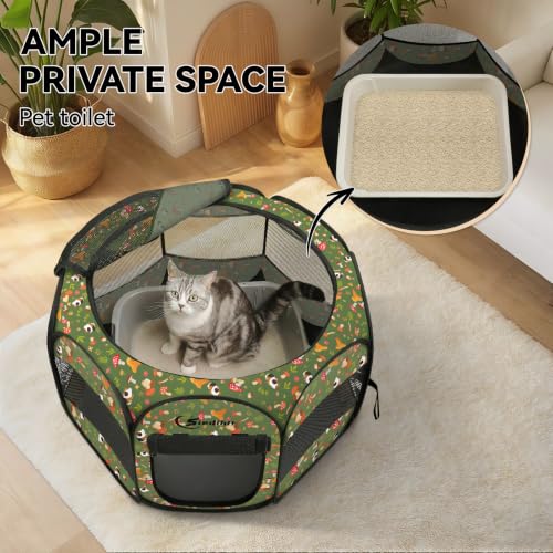 Image of Siedihit Dog Cat Playpen, Puppy Pet Playpen Indoor for Small Dog Crate Tent Cage Outdoor, Portable Pop Up Dogs Enclosure Kennel with Carrying Case for Dogs /Cats /Rabbits (Cottagecore, Small)
