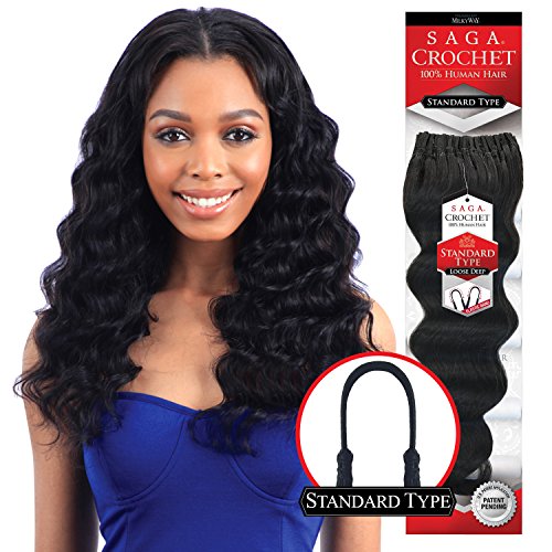 MULTI-PACK DEALS! Saga Human Hair Crochet Braids Standard Type Loose Deep With FREE GIFT (12", 3 PACKS - COLOR 1B)