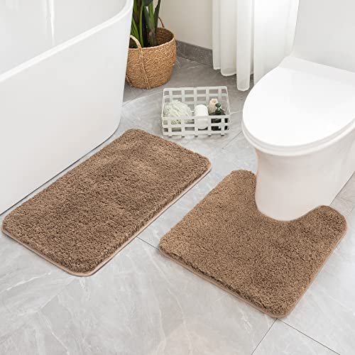 MIULEE Light Brown Bathroom Rugs Set 2 Piece Soft Bath Mats 20x20+20x32 in