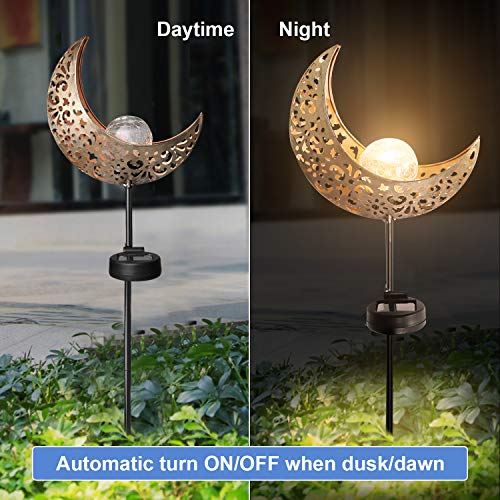 ATHLERIA Garden Solar Lights Outdoor Decorative, 2 Pack Crackle Glass Ball Solar Light with Moon Hollowed-Out Metal, Waterproof Solar Powered Lighting for Lawn, Pathway, Patio, Yard - Thumbnail 7