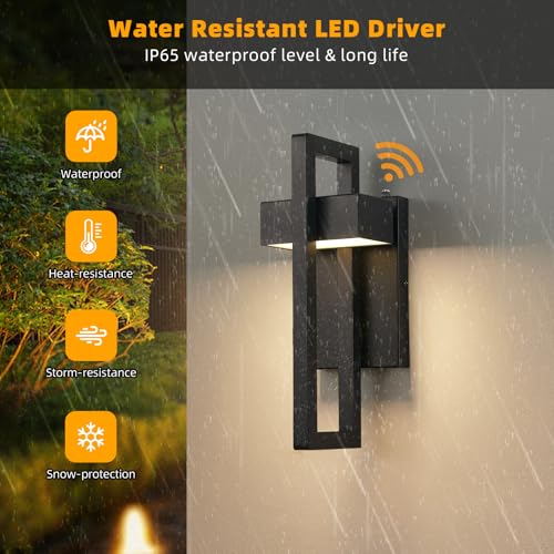 Image of tewei 16.5'' LED Outdoor Wall Sconce Dusk to Dawn Outdoor Lighting, Modern Exterior Lighting Fixtures, Black LED Front Porch Lights Outside Wall Mount Lights for House, Hallway, 3000K, 1 Pack