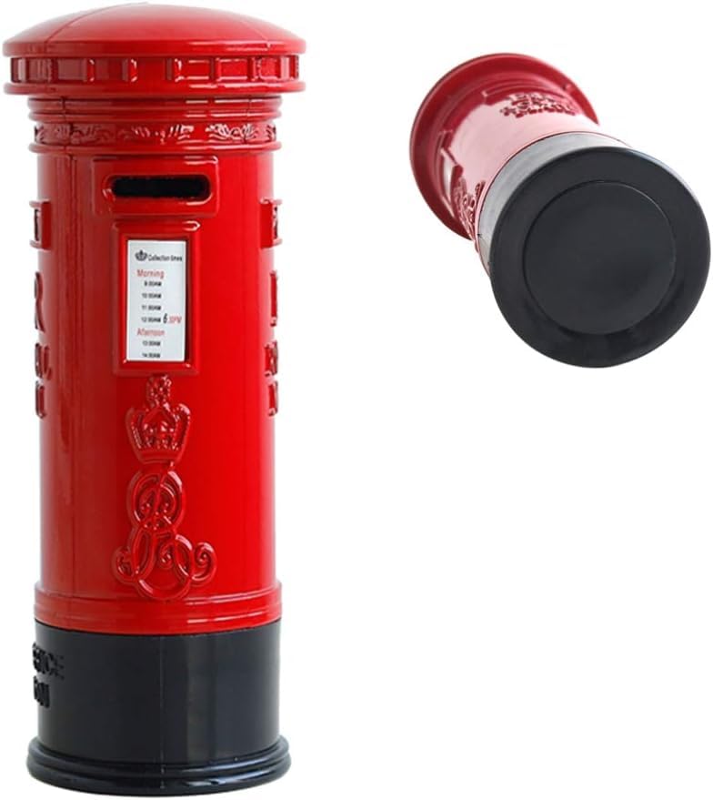 THP DEALS London Red Post Box Money Box - Vintage Metal London Collectable Souvenir, Metallic Red, Saving Pot Coin Bank Gift Decoration, 15 x 5.5CM
