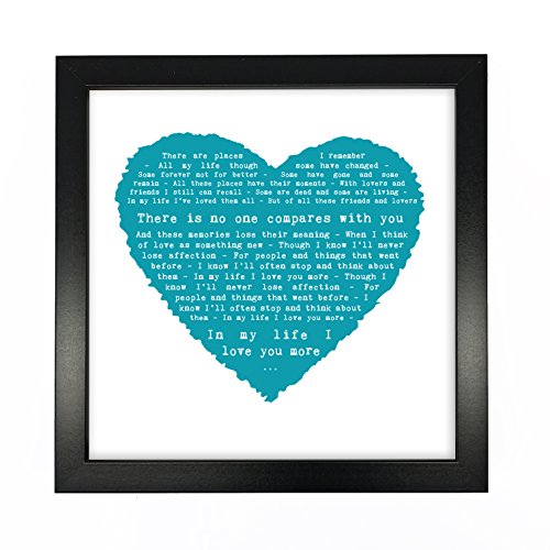 Image of The Beatles, In My life, Heart Shaped Romantic Personalised Print Framed in a Boxed Frame