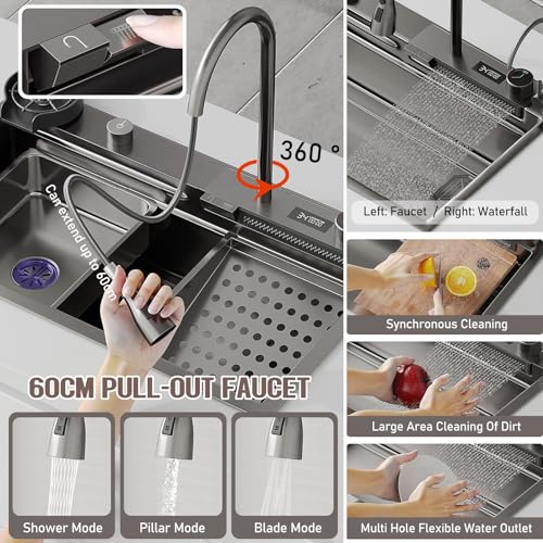 Évier à une cuve inox haut de gamme avec cascade et affichage digital - 5
