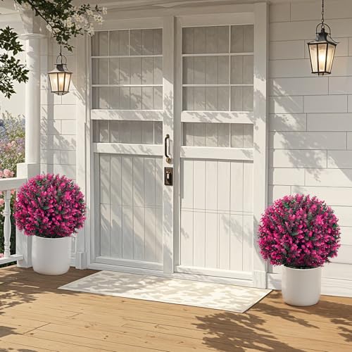 Image of 24 inch Artificial Red Eucalyptus Topiary Ball 2-Pack, UV Resistant Outdoor