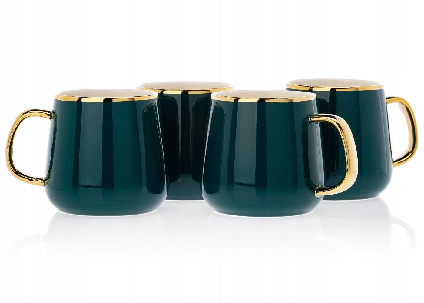 Service à café en céramique pour 4 personnes - Moderne - Vert - Avec théière, 4 tasses et plateau de service - Idéal pour le café, le thé ou d'autres boissons